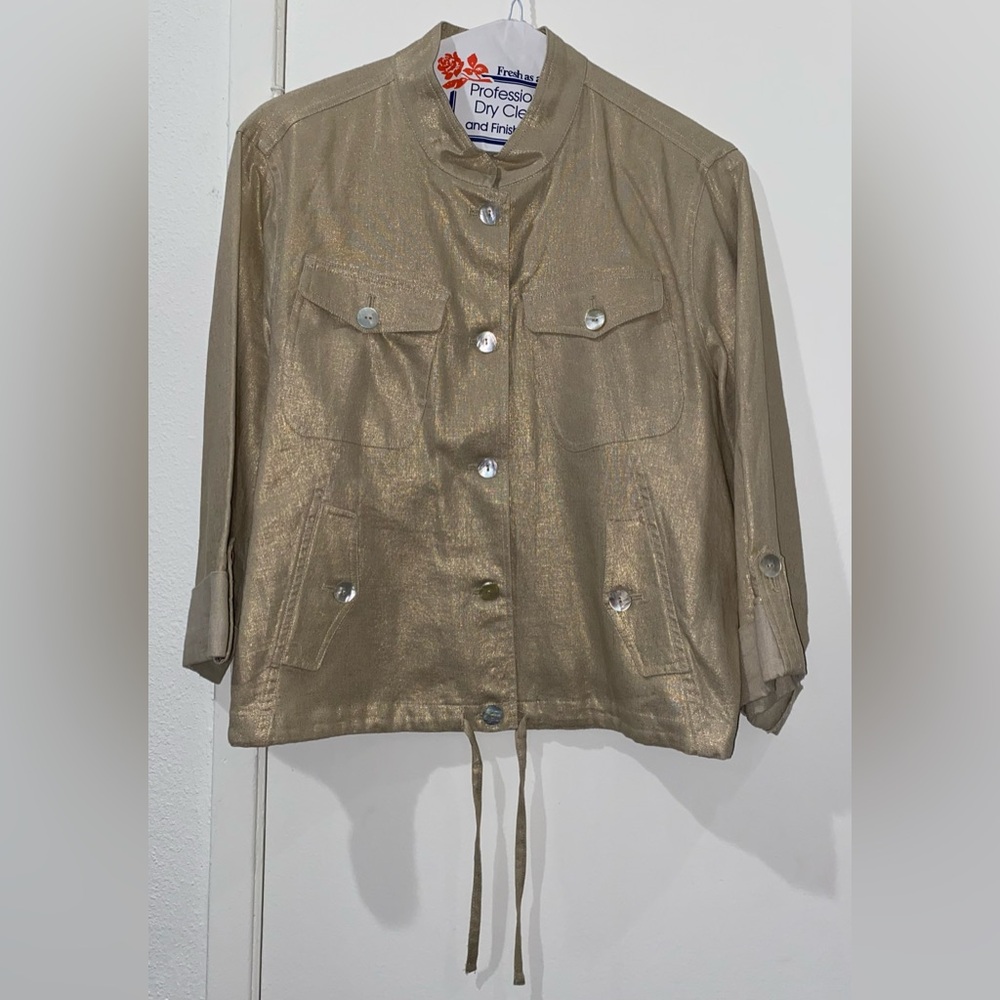 Gold Utility Top/Jacket with Metallic Finish and Cinched Waist